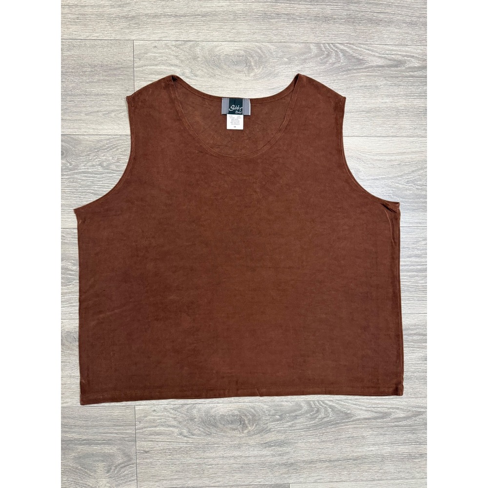 Slinky Brand Tank Top 3X Brown Sleeveless Scoop Neck Plus Made in USA Minimalist